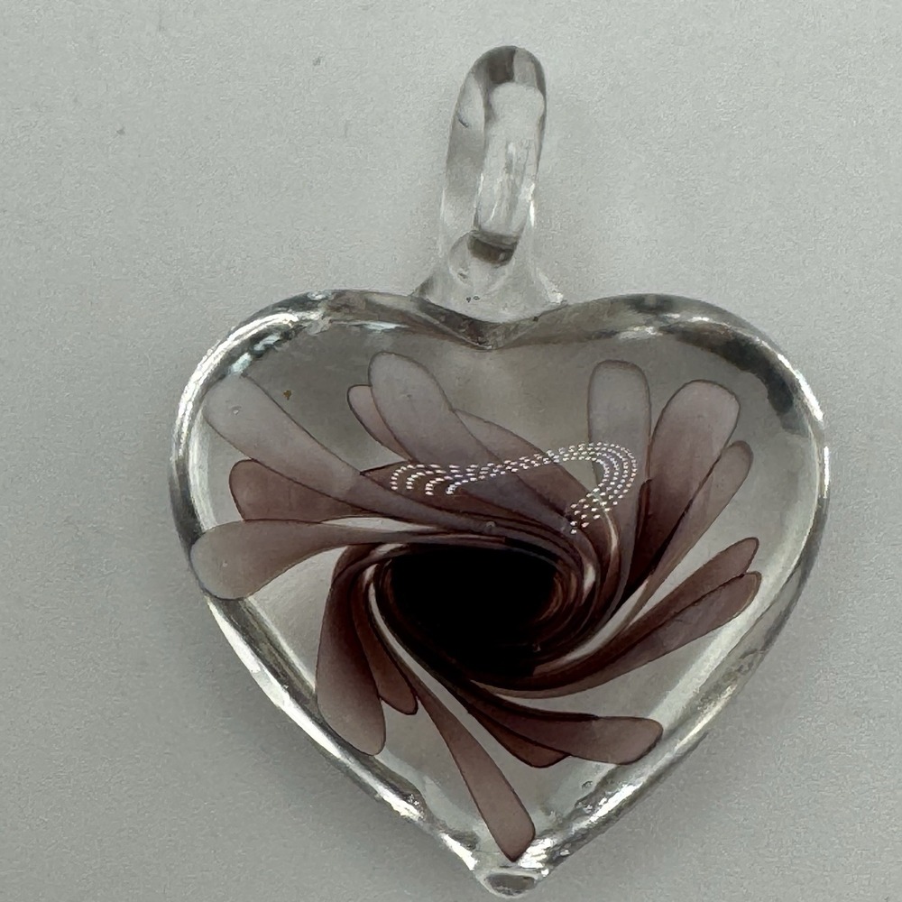 Hand Blown Art Glass Heart Pendant Pink‎ Swirl Dichroic Style 1.25"